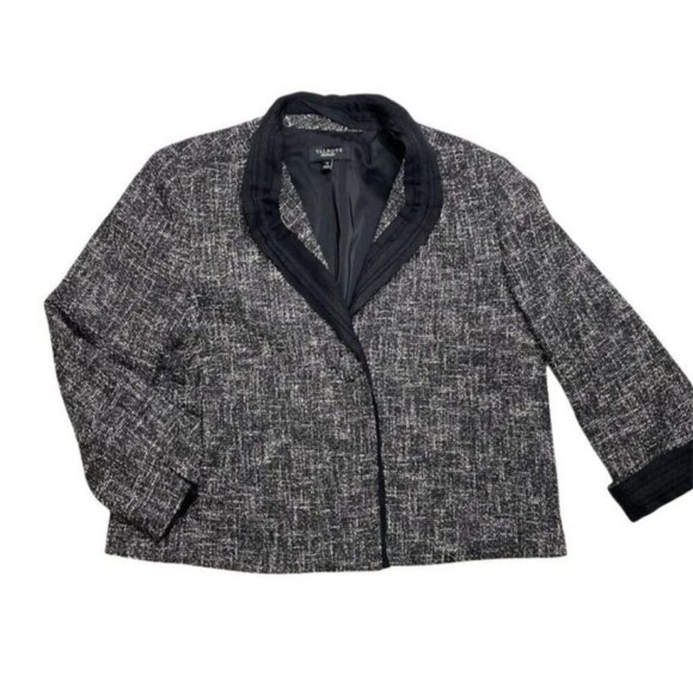 Talbots Black White Tweed‎ One Button Blazer Jacket Sz 14